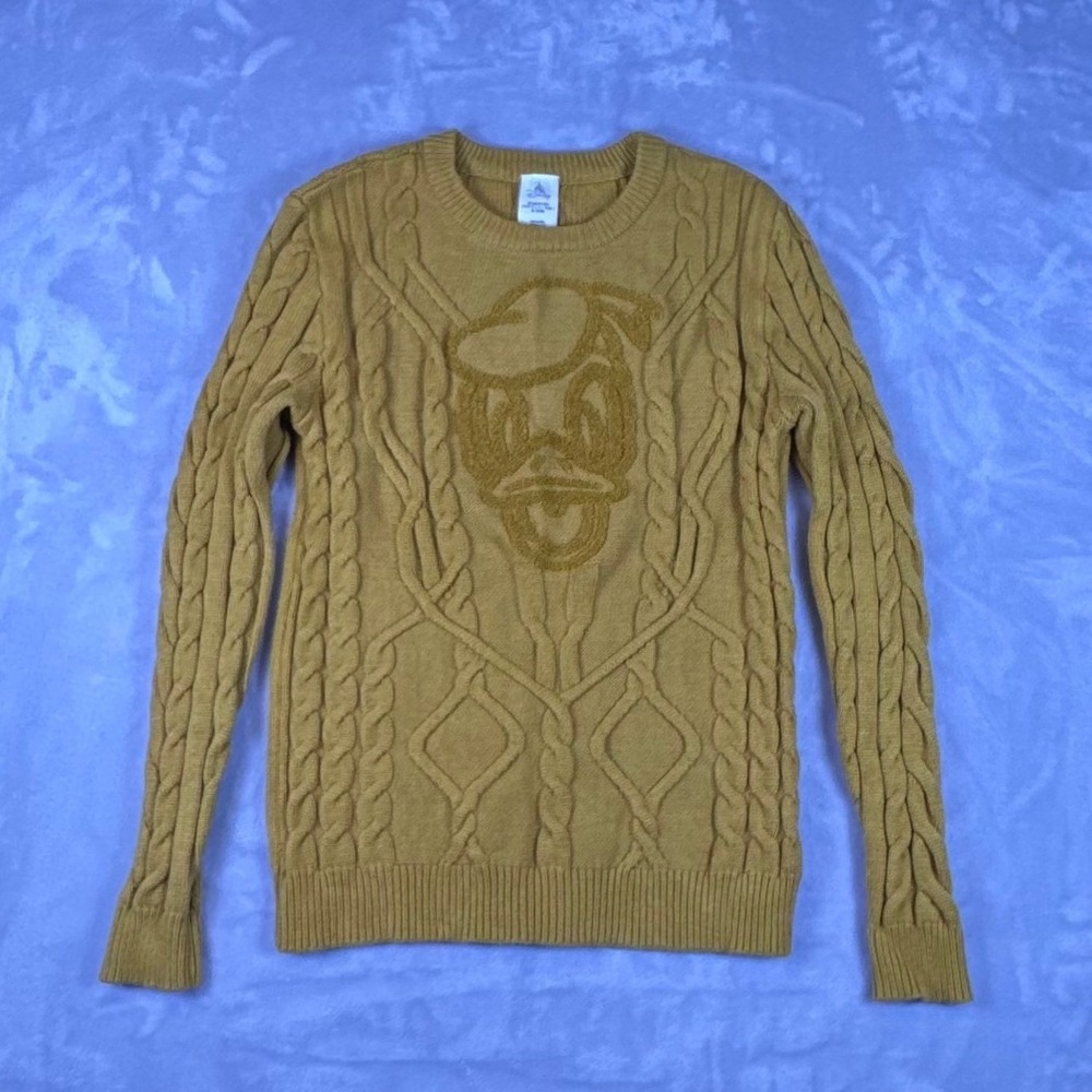 Disney Parks Donald Duck Cable Knit Sweater Mustard Yellow Womens Small
